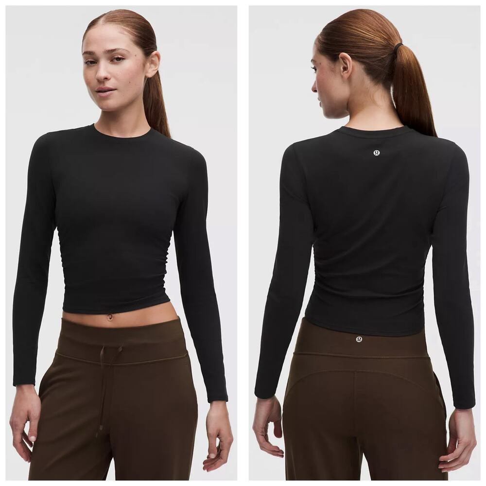 Lululemon All It Takes Long-Sleeve Black Shirt Ruched Side Workout Cropped